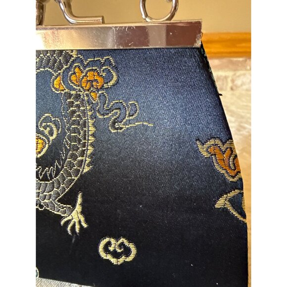 Mini Tiny Vintage Black Satin Brocade Evening Purse Metal Handle & Clasp Closure - Picture 9 of 16